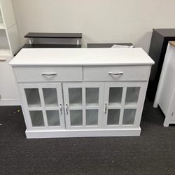 Homfa Buffet Storage Cabinet, Kitchen Sideboard with 3 Doors&2 Drawers for Dining Room, White Finish(small damage)