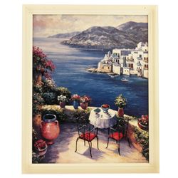 John Zaccheo Signed Mediterranean Seascape Patio Balcony Print Framed 31" x 25"