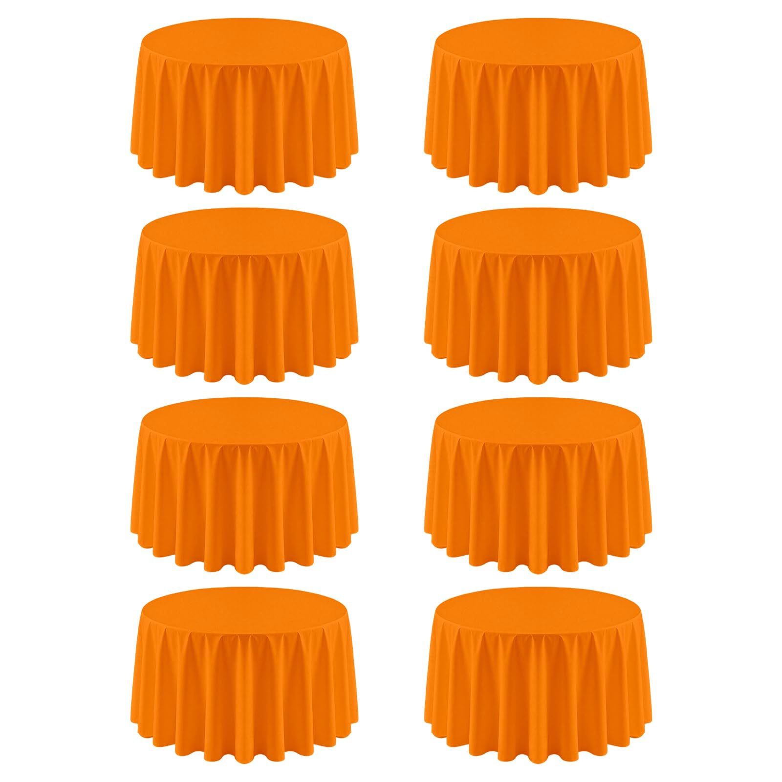 8 Pack Round Tablecloth 120 Inch Cloth Orange Tablecloth For Round Tables, Washable Polyester Table Cloth Stain And Wrinkle Resistant Decorative Table