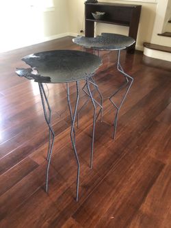 2 Unique Brazilian Eggshell Steel Jellyfish Tables