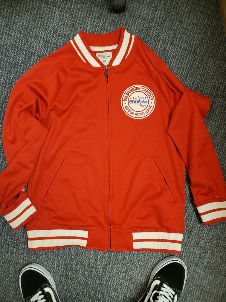 CCM VINTAGE MENS WASHINGTON CAPITALS NHL FULL ZIP LONG SLEEVE WARM UP JACKET M
