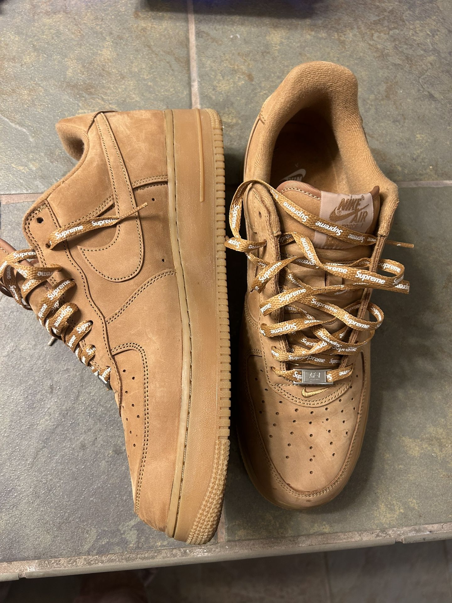 Size 13 Box Logo Beige Supreme Airforce Ones