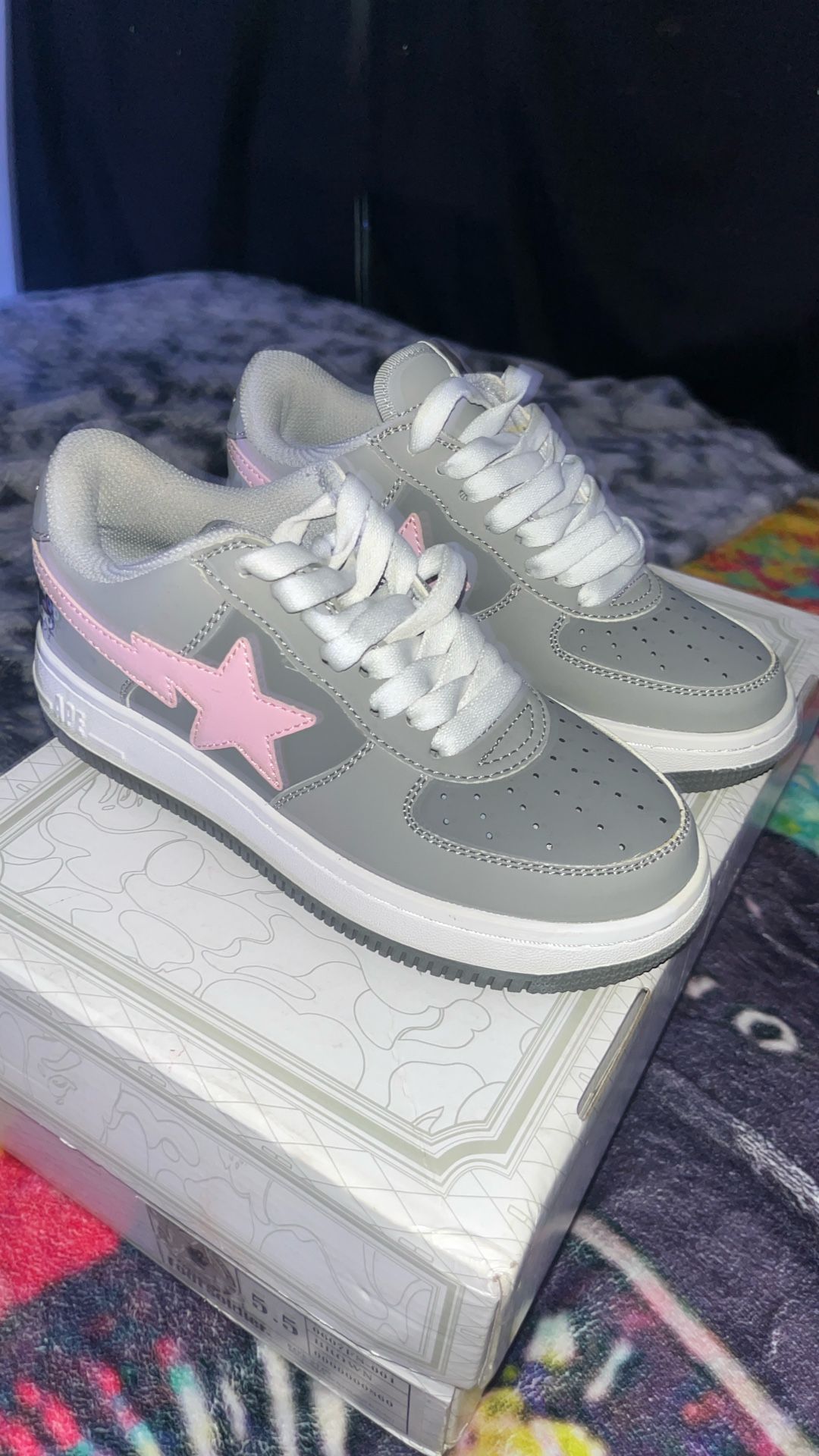 grey & pink bape shoes