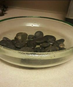 Heavy Glass Bowl With Black Rocks 10"