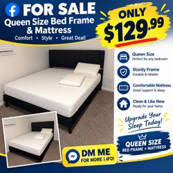 🛏️ QUEEN SIZE BED FRAME + MATTRESS — ONLY $129.99! 🛏️