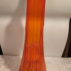 Large 1960s L.E.Smith Amberina  22.25" Amberina Ribbed Column Glass Swung Vase 