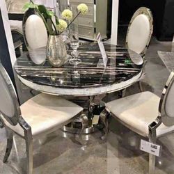 CHROME & WHITE round dining set 🍽️🥄🍴🍽️
