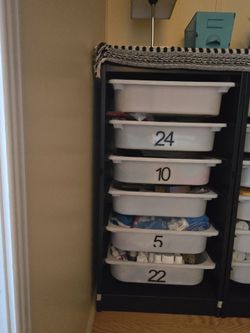 IKEA Trofast organizing unit with 6 white plastic drawers