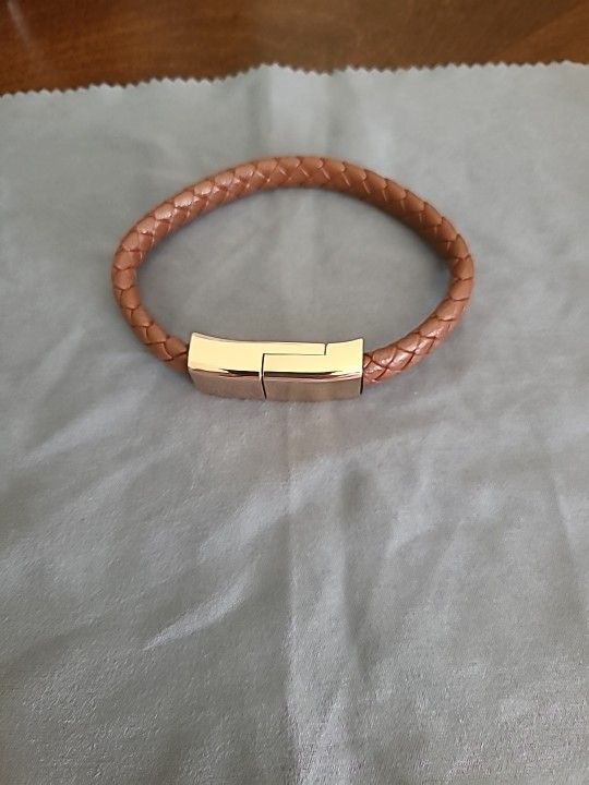 Gold And Leather Type C Charging Bracelet Men's 