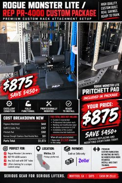 Rogue Monster Lite / Rep Fitness PR-4000 Custom attachment Package (pritchett, pegasus, center post)