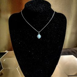 925 Sterling Silver Whitish Bluish Opal Pendant