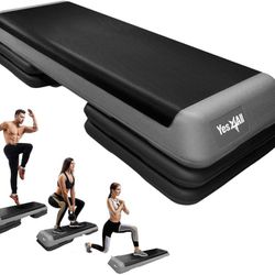 43'' Aerobic Exercise Stepper Platform W/ Adjustable Risers 4"-6"-8", MAX 550lb for Fitness Training Workout