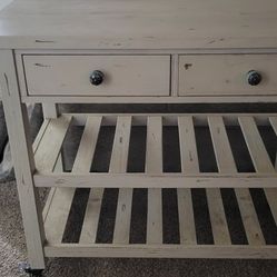 Island On Wheels. Rustic Wood Finish