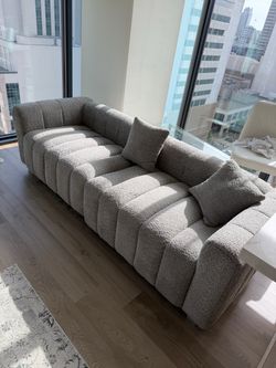 Gray Boucle Channel Tufted Sofa