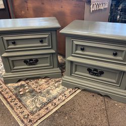 PAIR Of Newky Refinished Green/Gray Nightstands