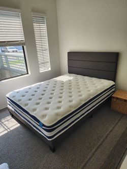 Full size dark Grey platform bed and mattress