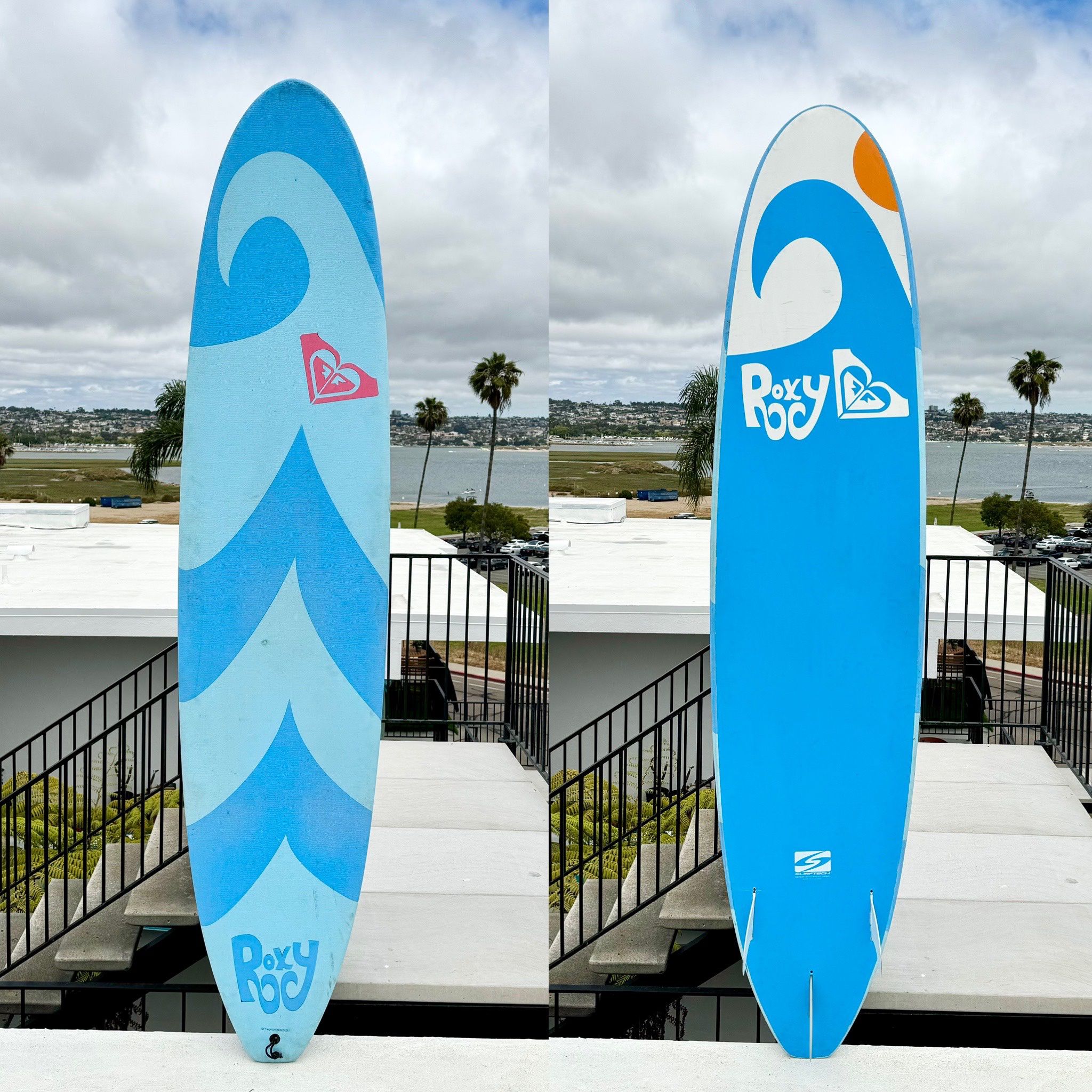 8’ Roxy Epoxy + Soft Top Beginner / Intermediate surfboard w/ premium fins and leash!