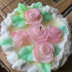 Pink Rose Cake Candle Frosted