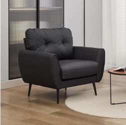 Accent Chair, Faux Leather Black – Tufted Mid-Century Design - NEW IN BOX