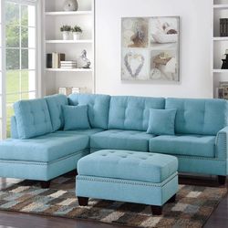 Brand New Sectional Linen Fabric Blue Or Orange Ottoman Included $399 FREE LOCAL DELIVERY