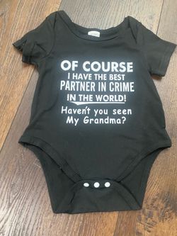 Boys or girls black grandma partner in crime shirt size 6/9 months #17