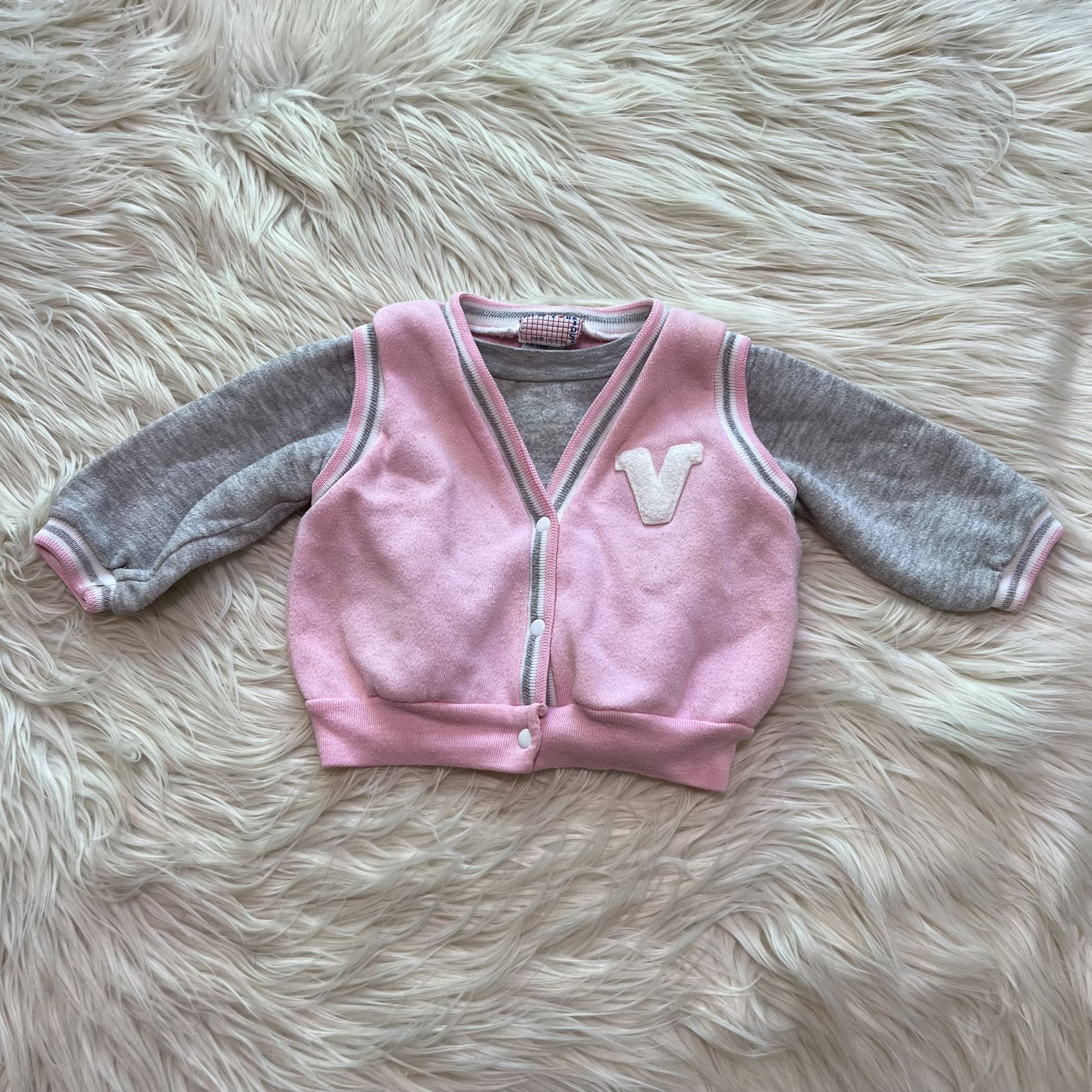 Vintage 80s New York Kids Varsity Sweatshirt Vest Set Pink Baby Girl 12 Months