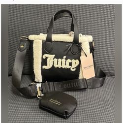 NWT Juicy Couture Silver Lining Mini Tote Color: Liquorice/Angel Black