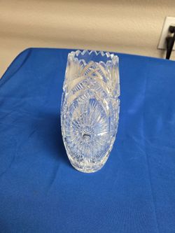 Vintage Bohemian Hand Cut Crystal Pinwheel Starburst Elliptical Vase