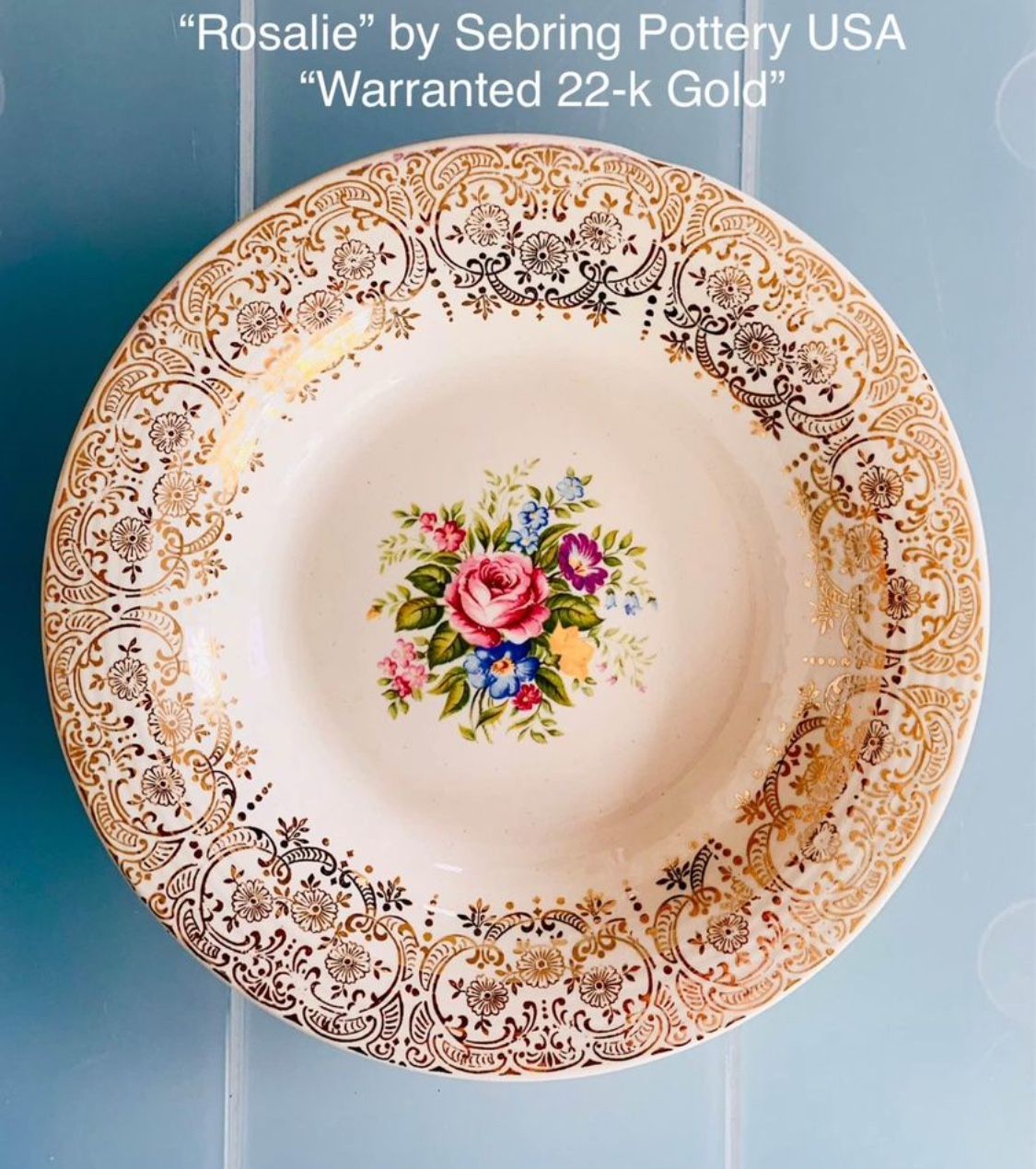 8 1/4” Vintage “Rosalie Salad Bowl” 22 K Gold Design. #5732