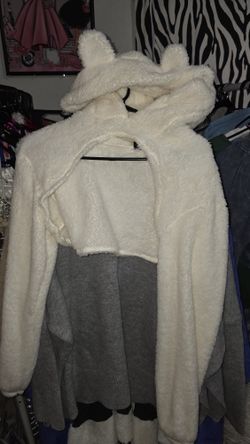 White Furry Crop Top Sweater Bear Ears