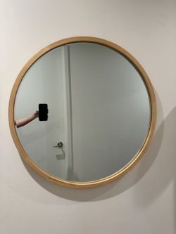 Round Wall Mirror 36” Natural Wood