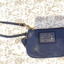 NWT Blue Coach Wristlet 