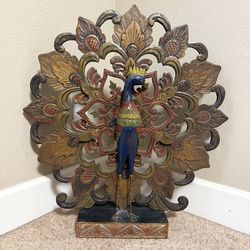 Hand-Carved Albasia Wood Peacock
