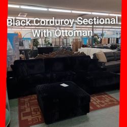 😍 Black Corduroy Sectional With Ottoman 