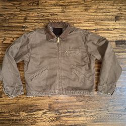 Elwood Vintage Brown Petrol Workwear Cropped Flannel Lined Jacket Size Medium