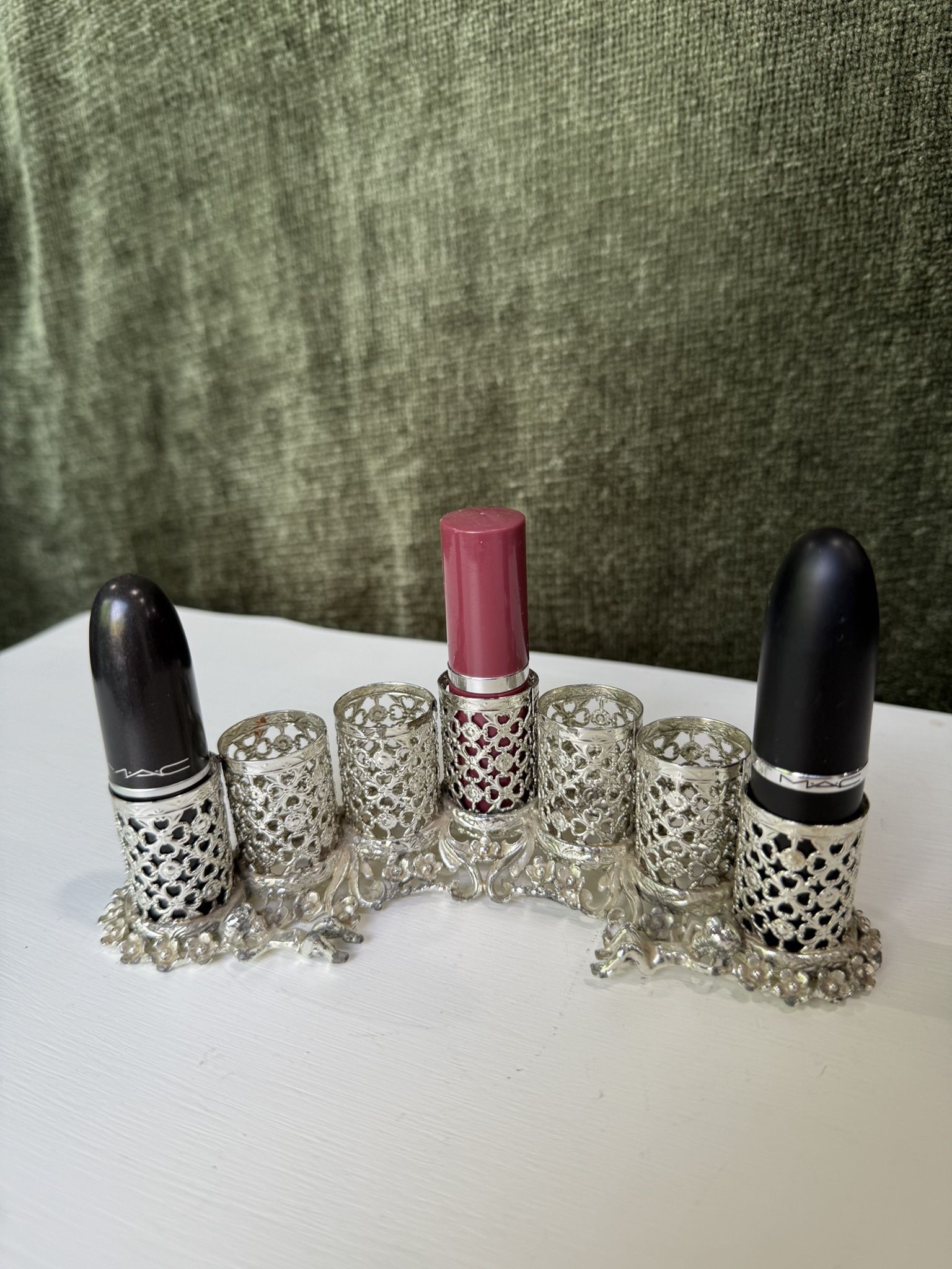 Vintage Silver Tone Cherub 7 Tube Lipstick Holder- Vanity 