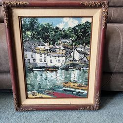 EUROPEAN WATERSIDE NEEDLEPOINT FRAMED ART