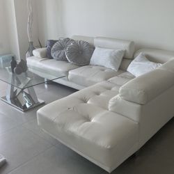White Sectional Faux Leather Couch