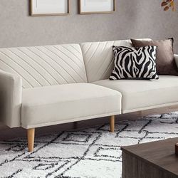mopio 76.4" Futon Sofa Bed, Couch, Loveseat, Sleeper Sofa, Mid Century Modern Futon Couch, Sofa Cama, Couches for Living Room (Snow Velvet)