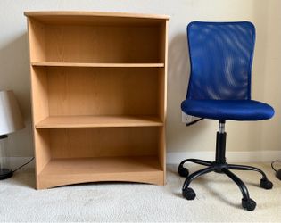 3-Shelf Bookcase and Blue Mesh Office Chair