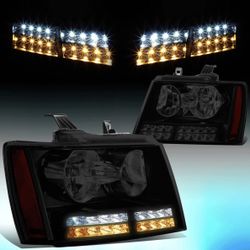 07-14 Chevy Tahoe Suburban Smoke Black LED Strip Headlights