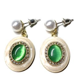 Green Agate Cat Eye Jade Pearl Shell Earring Earrings 
