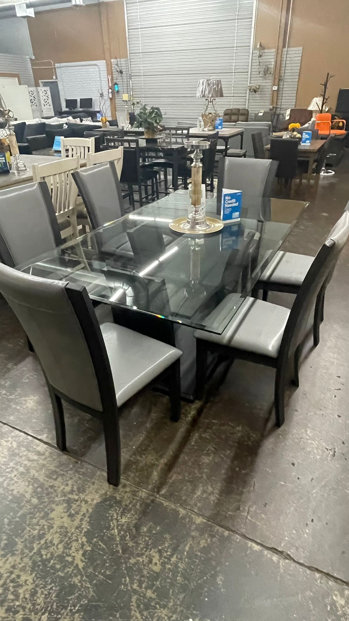 7PC Gray Glass Dining Set Home & Garden