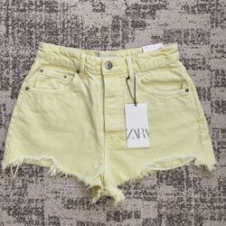 NWT ZARA HI-RISE NEON YELLOW SHORTS 