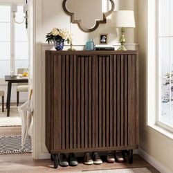 NY224 6-Tier Wooden Shoe Cabinet with Louvered Doors & Adjustable Shelves