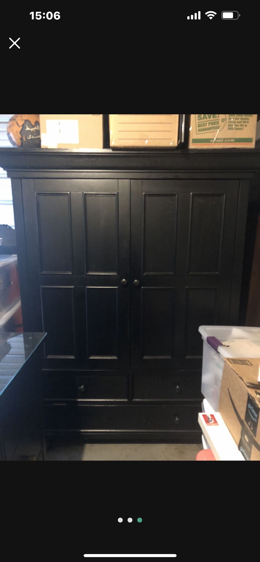 Black Armoire; wardrobe/entertainment center