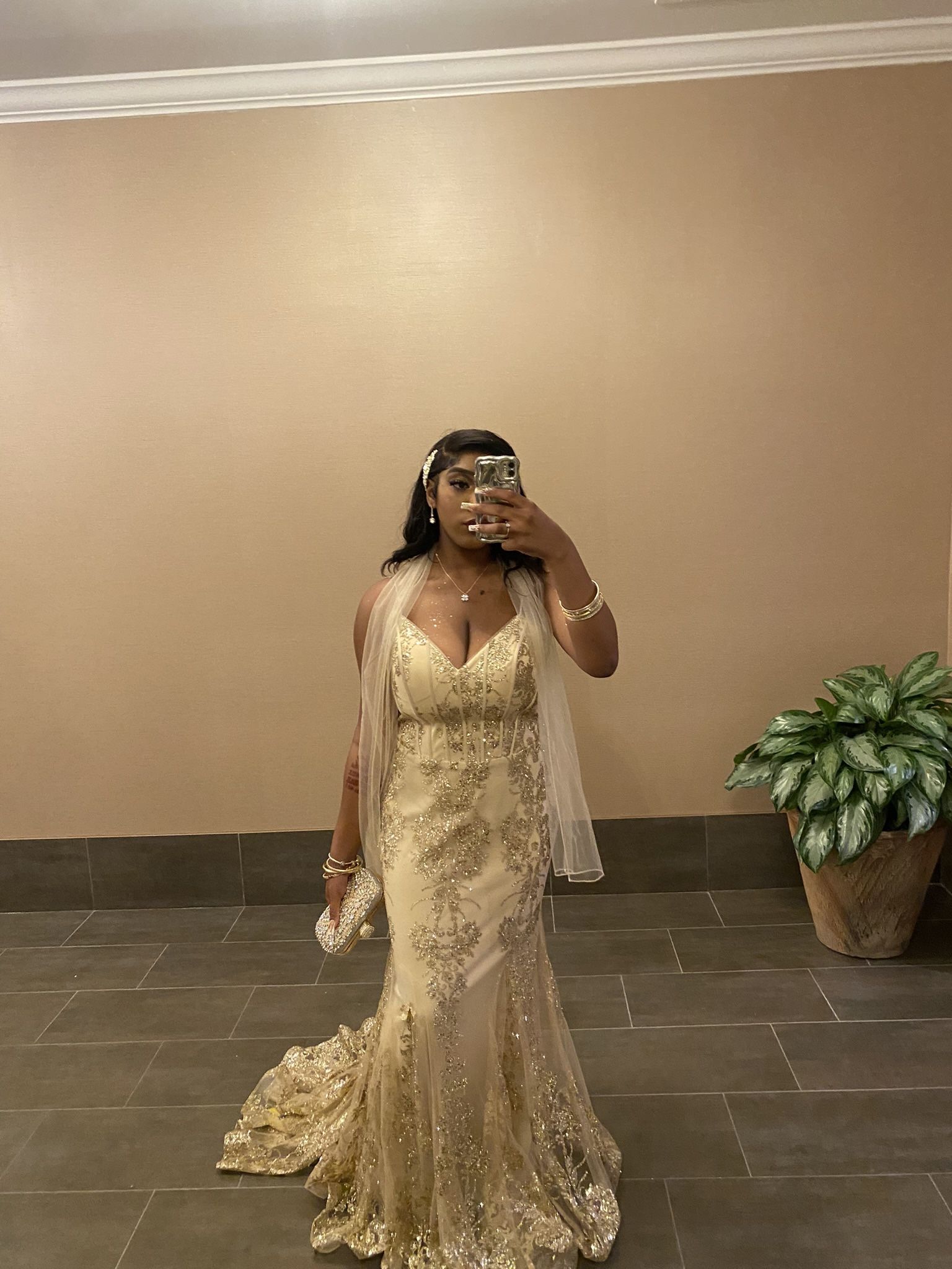 Gold Sparkly Long Prom Dress 