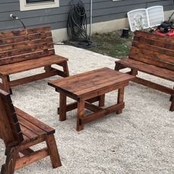 Handmade Wooden Bench Set