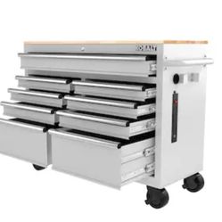 *White W/ Wood Top Work Bench Tool Box*