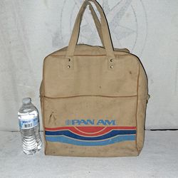 Vintage 1960's/70's Pan Am Airlines Canvas Travel Bag (No Shoulder Strap) Has Metal Zipper